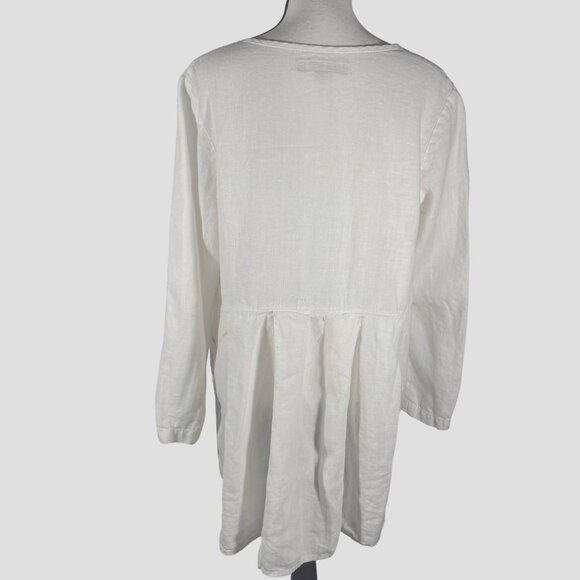 FLAX White Button-Down Long Sleeve linen Tunic Dress Pockets women’s S lagenlook - Picture 6 of 13